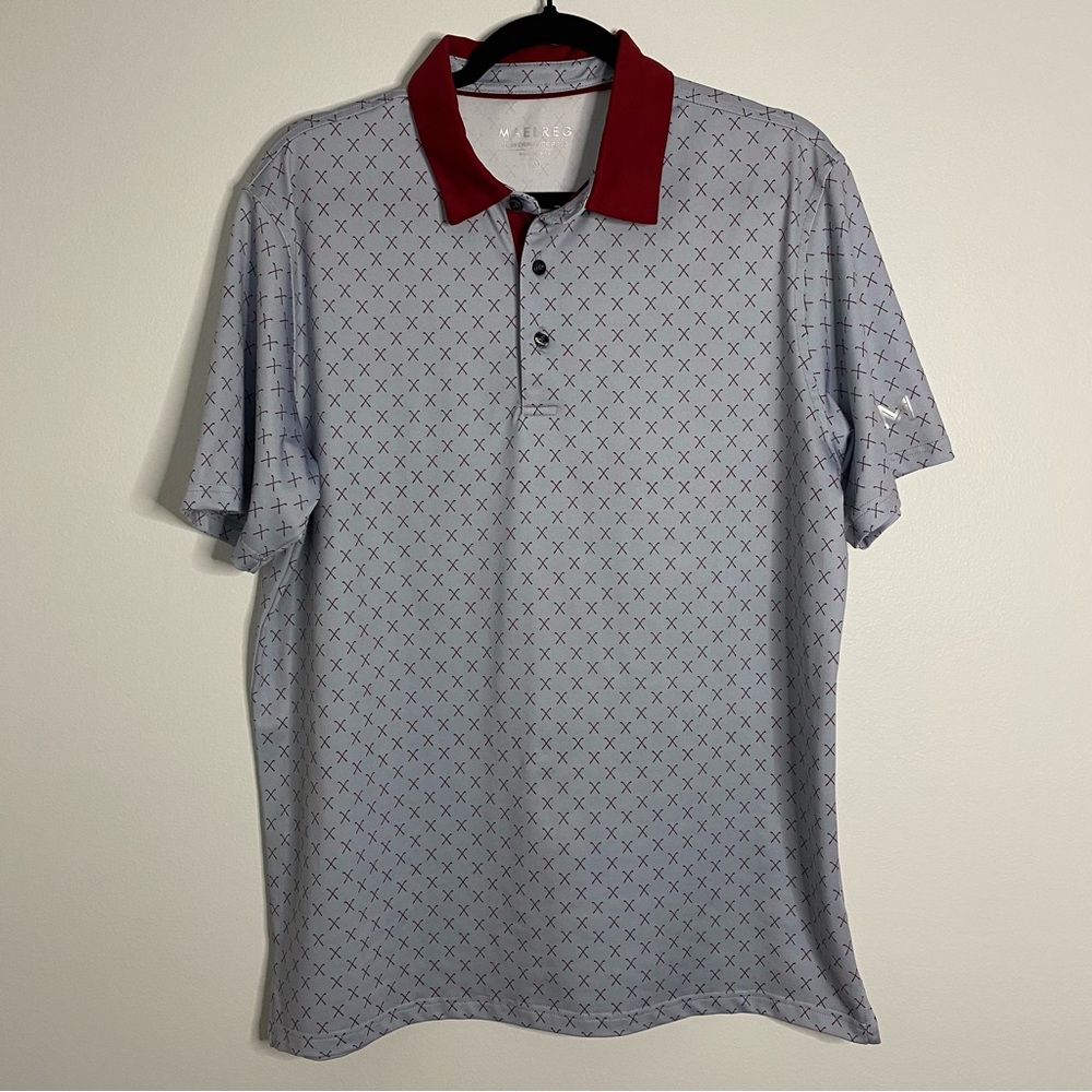 Maelreg Men's Medium Gray Performance Polo Stretch Golf Club Print Activewear
